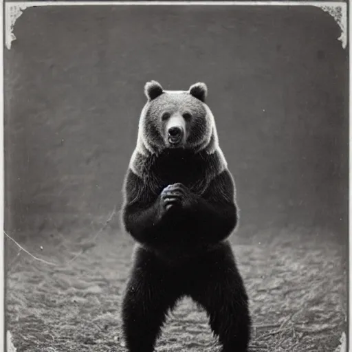 Image similar to “grizzly bear in full ninja outfit, 1900’s photo”