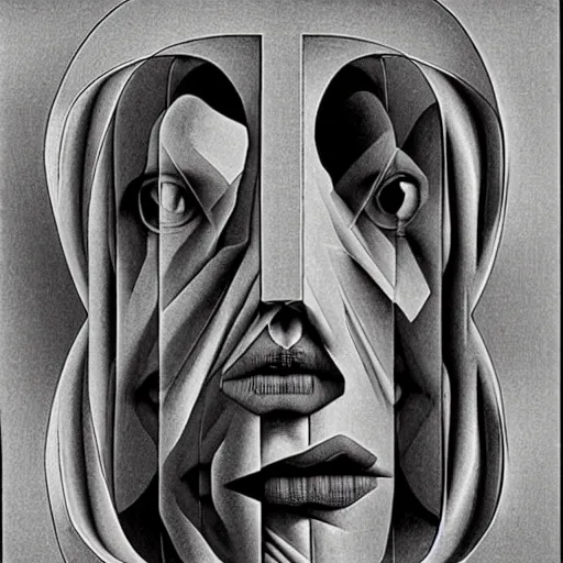 Image similar to impossible inside - out portrait by m. c. escher