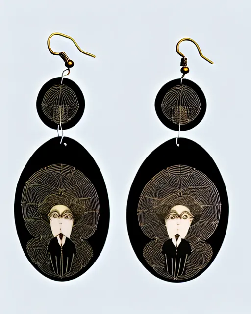 Image similar to aubrey beardsley, 2 d lasercut earrings, 8 k resolution, detailed