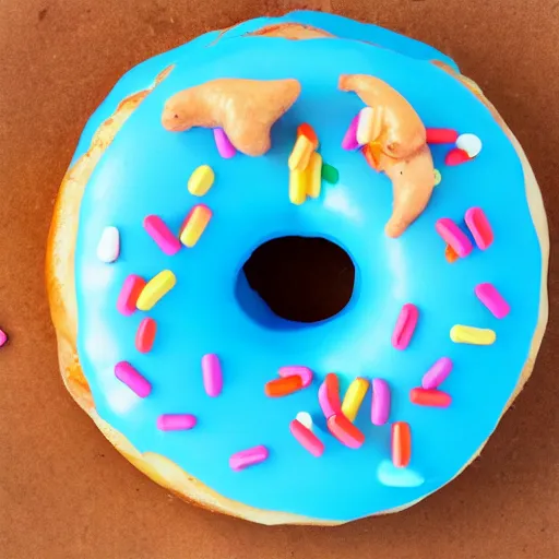 Image similar to donut with wings, light blue background