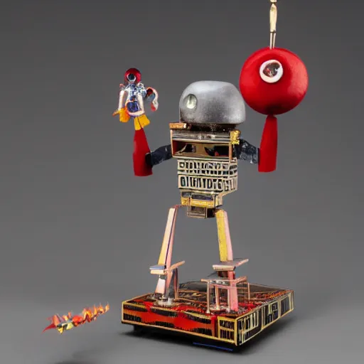 Image similar to E.M. Pino + miniature anti-bot machine created by Ziggy, the former Demon King