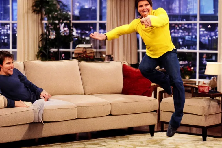 Image similar to tom cruise jumping! on oprah yellow couch