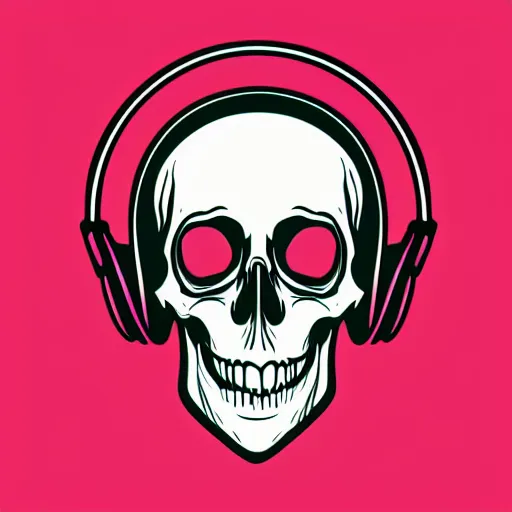 Image similar to svg vector sticker of a skull, rocking out, wearing headphones, huge speakers, dancing, rave, DJ, spinning records, digital art, amazing composition, rule-of-thirds, award-winning, trending on artstation, featured on deviantart