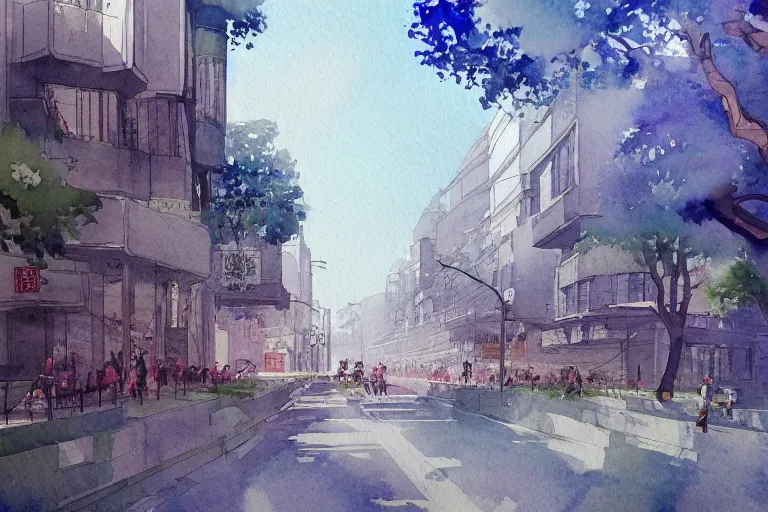 Prompt: nanshan road summer watercolor trending on artstation