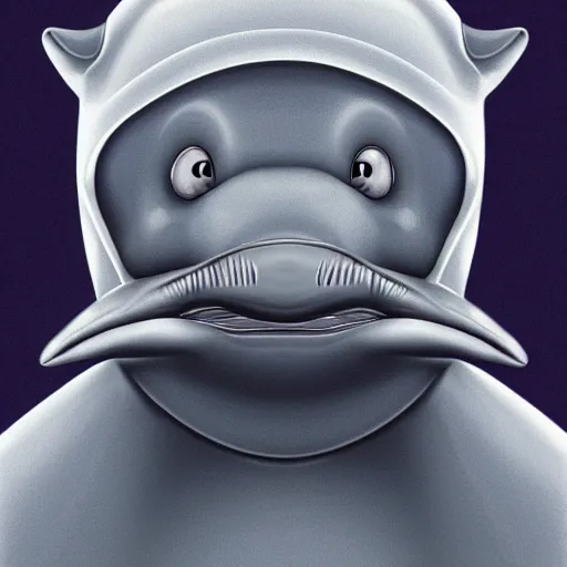 Image similar to An anthropomorphic grey dolphin wearing a white lab-coat, digital painting, close-up