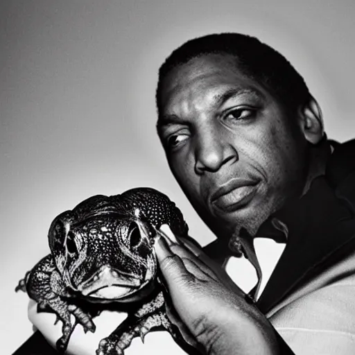 Image similar to john coltrane snuggling a big toad