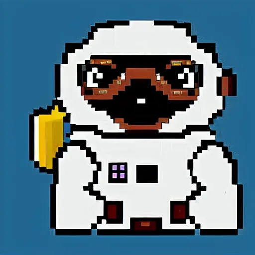 Image similar to pixel art, highly detailed, astronaut pug in space.