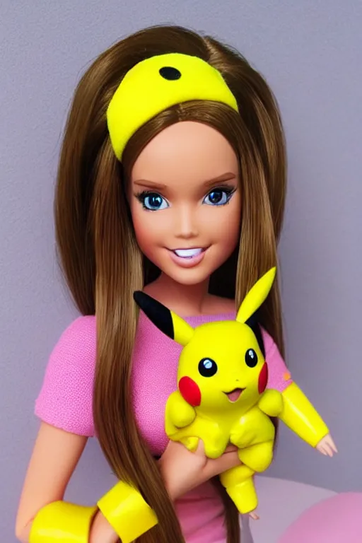 Image similar to pikachu themed barbie doll, photorealistic, highly detailed,