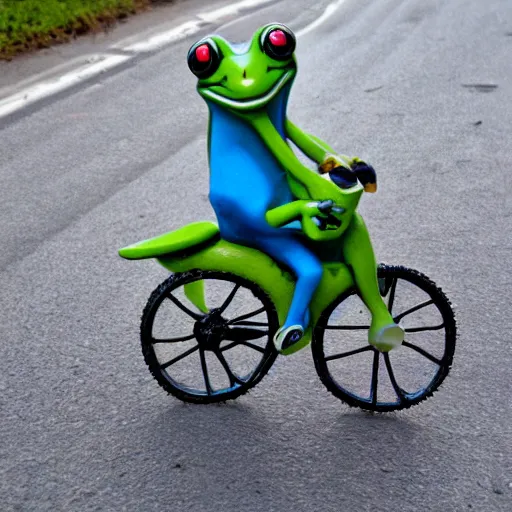 Prompt: frog riding bike