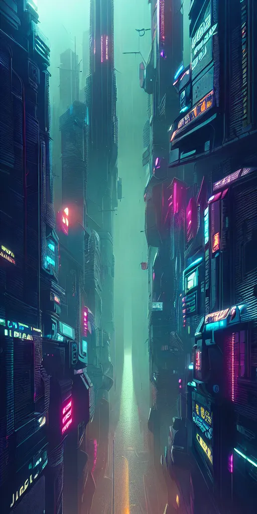 Image similar to epic cyberpunk cityscape : : blade runner, james guilleard, beeple, laurie greasley, dan mcpharlin : : ornate, dynamic, particulate, rich colors, intricate, elegant, highly detailed, centered, artstation, smooth, sharp focus, octane render, 3 d