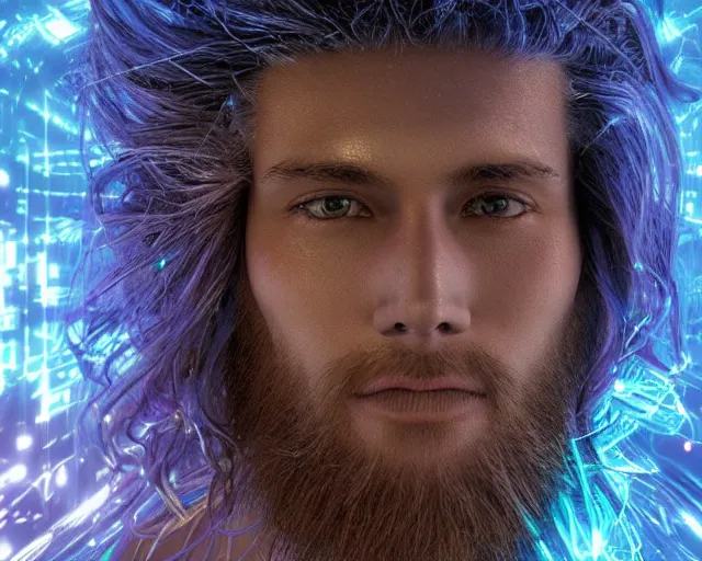 Image similar to glowing hair, complex cybernetic beings, beautiful hairy humanoids, cybermagnetosphere, cybernetic civilizations, ornate hair, love, joy, vortexes, large arrays, data holograms, 8 k, cinematic light shadows, wet hdr refractions, *, * * *, * * * * *