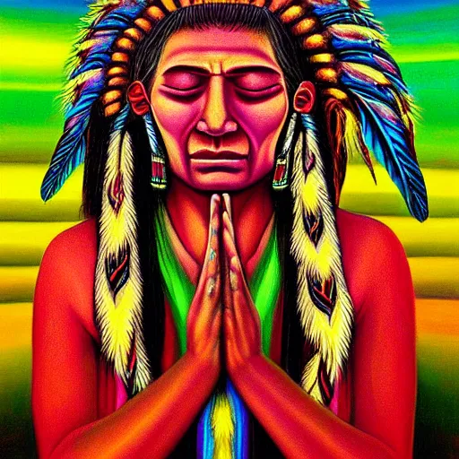 a painting of elegant native american praying by | Stable Diffusion ...