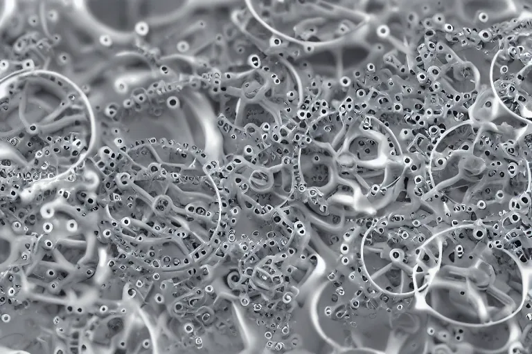 Prompt: a cluster of human skin cells made from tiny gears and machine parts, hyper realistic