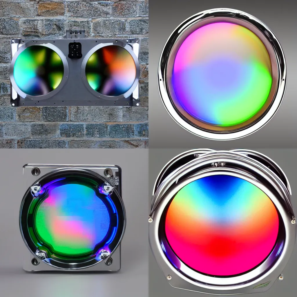 Prompt: polar parabolic foci refractor manifold rgb brushed metal