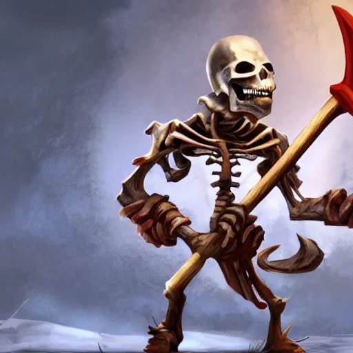 Prompt: Powerful skeleton holding axe, concept art, 4k, high detailed