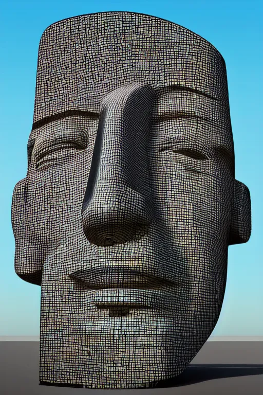 Image similar to cubist moai statue cutout digital illustration cartoon colorful beeple