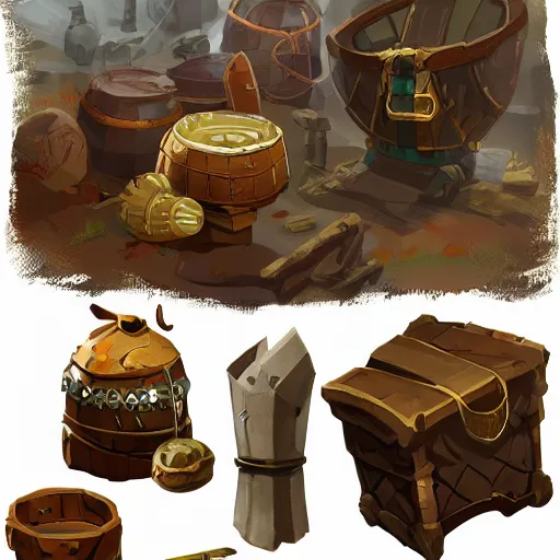 Prompt: props concept game design assets viking items