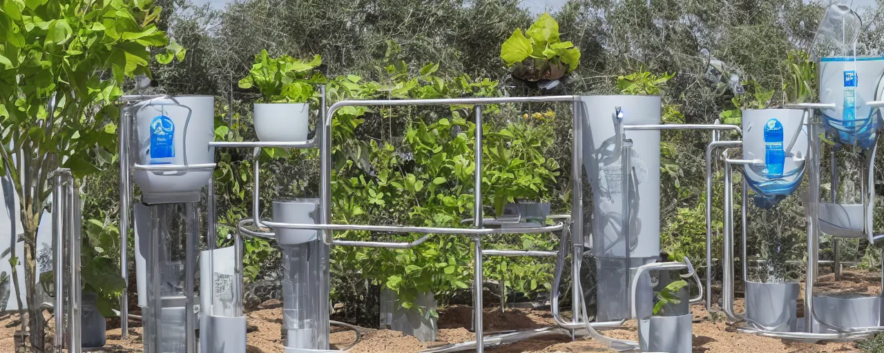 Prompt: windtrap electrostatic atmospheric water collection system at desert terraformation project, venus project, with snail-shaped biomimetic architecture, mini amphitheatre, mini lake, vertical vegetable gardens, robotic drones, XF IQ4, 150MP, 50mm, F1.4, ISO 200, 1/160s, natural light