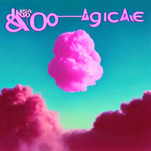 Image similar to 8 0 s new age album cover depicting a fluffy pink cloud in the shape of waluigi, very peaceful mood