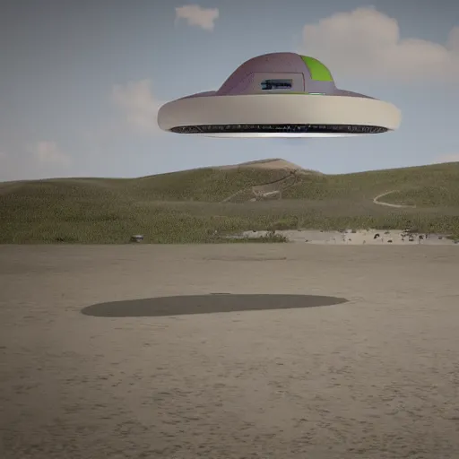 Prompt: 'Today I filmed my first UFO' rendered in Octane Render, from the distance
