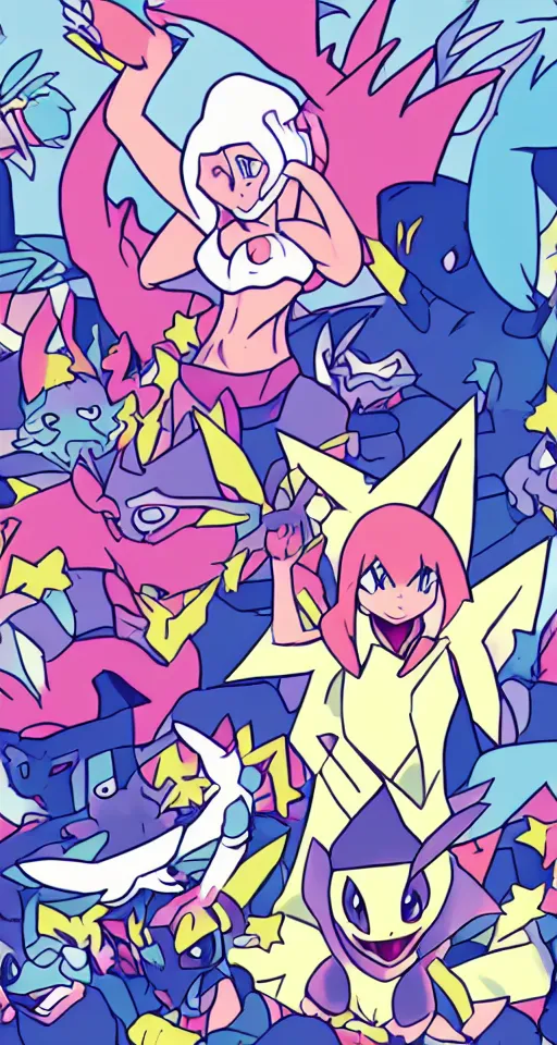 Image similar to a illustration of Lady Gaga as a Pokemon Gym Leader