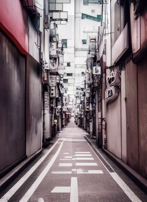 Image similar to weird streets of tokyo where no tourists are allowed, photorealistic, canon r 3, symmetry, octane render, unreal engine, dramatic lights