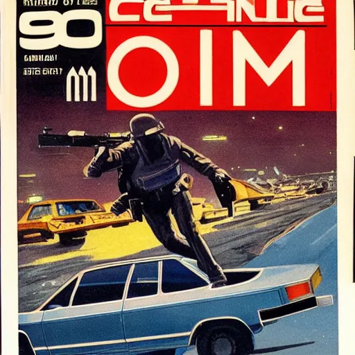 Image similar to 1979 OMNI Magazine Cover bank robbers fleeing the police on foot, Highly Detailed, 8k :4 by Vincent Di Fate : 8