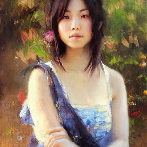 Image similar to “beautiful asian girl portrait in morning sun, Danile Gerhartz, oil painting, high resolution, highly detailed”