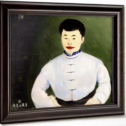 Image similar to portrait of a male chinese robot bartender by edouard manet