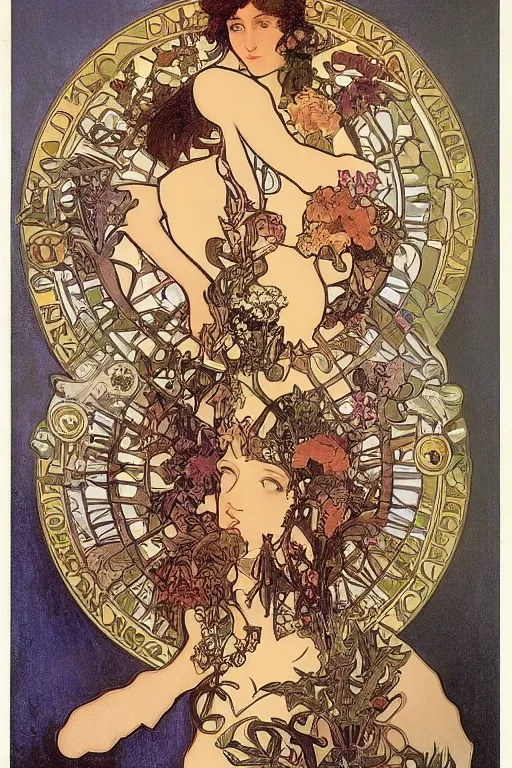 Prompt: lots of bugs and jewels by alphonse mucha. Art Nouveau