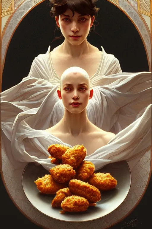 Prompt: symmetry!! plate full of nugget!!, intricate, elegant, highly detailed, digital painting, artstation, concept art, smooth, sharp focus, illustration, art by artgerm and greg rutkowski and alphonse mucha, 8 k