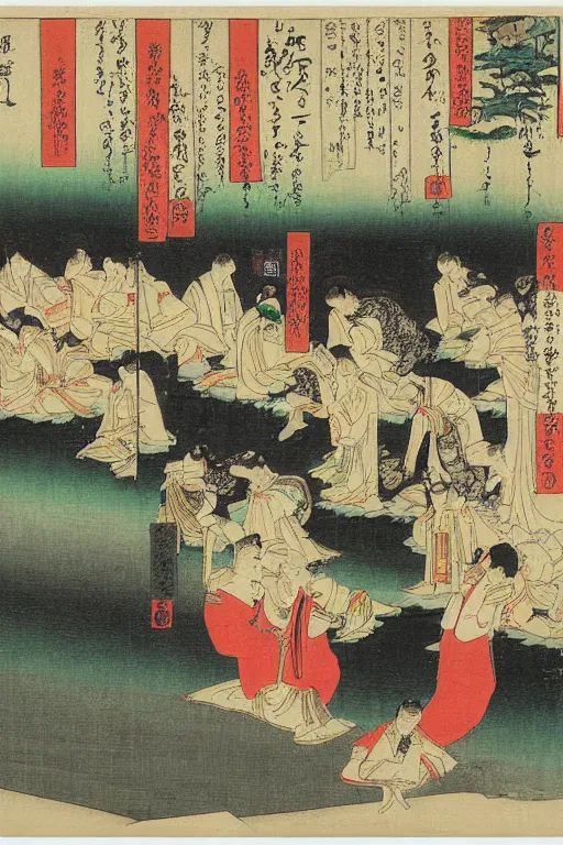 Image similar to the painting'hatsuhana doing penance under the tonosawa waterfall'by utagawa kuniyoshi turned into a 3 d model