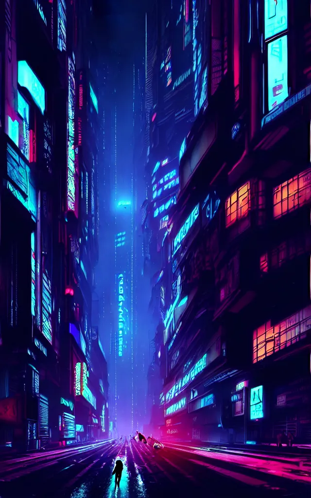 Prompt: a magnificent dark neon futuristic cyberpunk city bustling street at night concept art by liam wong in the film akira rendered in octane, 3 d render, trending on cgsociety, blender 3 d