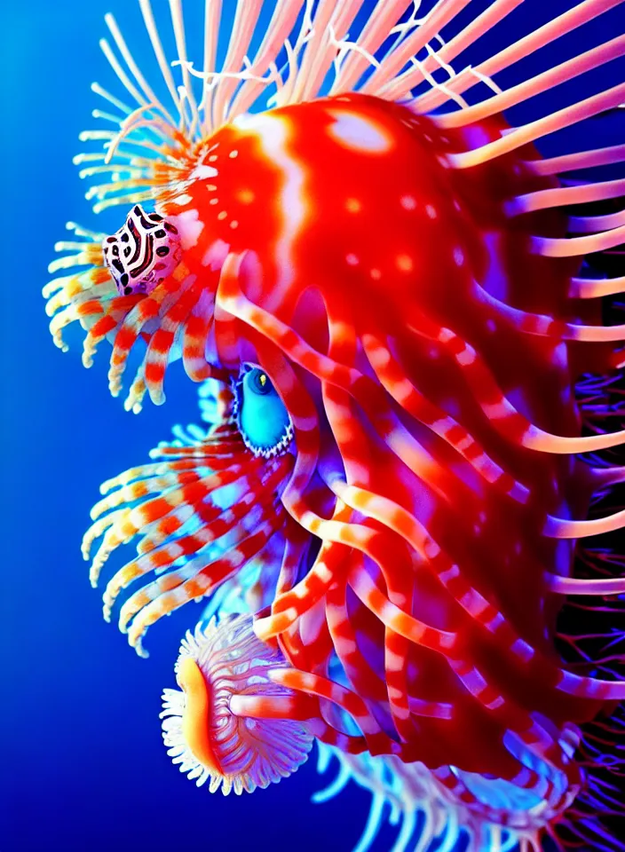 Prompt: a coral goddess portrait, jellyfish lionfish head, only one face, intricate artwork by Tooth Wu and wlop and beeple. octane render, trending on artstation, greg rutkowski very coherent symmetrical artwork. cinematic, hyper realism, high detail, octane render, 8k, depth of field, bokeh, vibrant