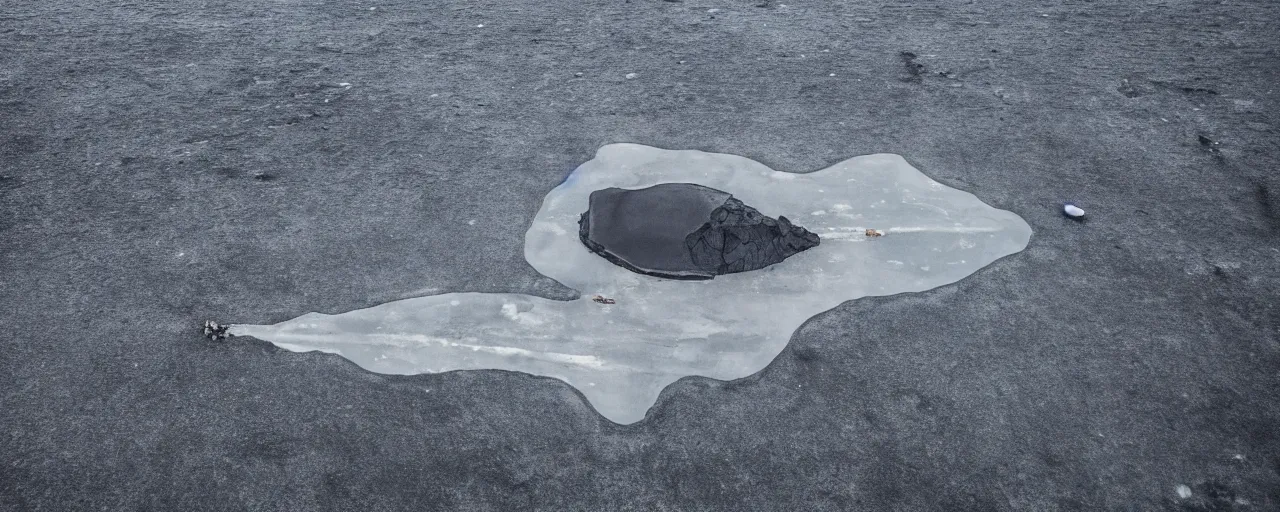 Image similar to cinematic shot of giant symmetrical futuristic military spacecraft in the middle of an endless black sand beach in iceland with icebergs in the distance,, 2 8 mm