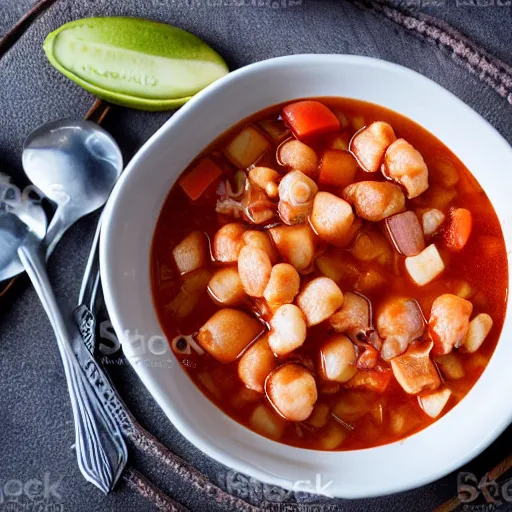 Prompt: bowl of menudo, photo, food photography