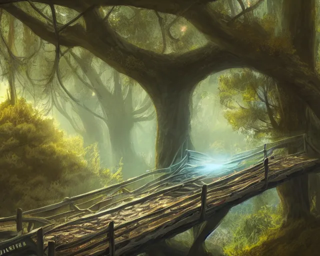 Image similar to bridge in the forest, andre shulze, brian despain, chris mars, artstation