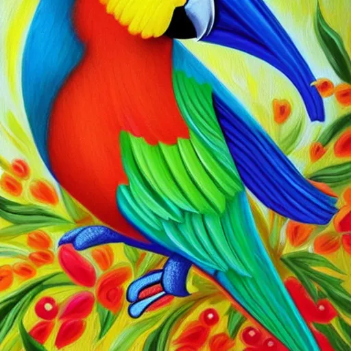 Prompt: beautiful acrylic painting of an adorable parrot, by jeremiah ketner