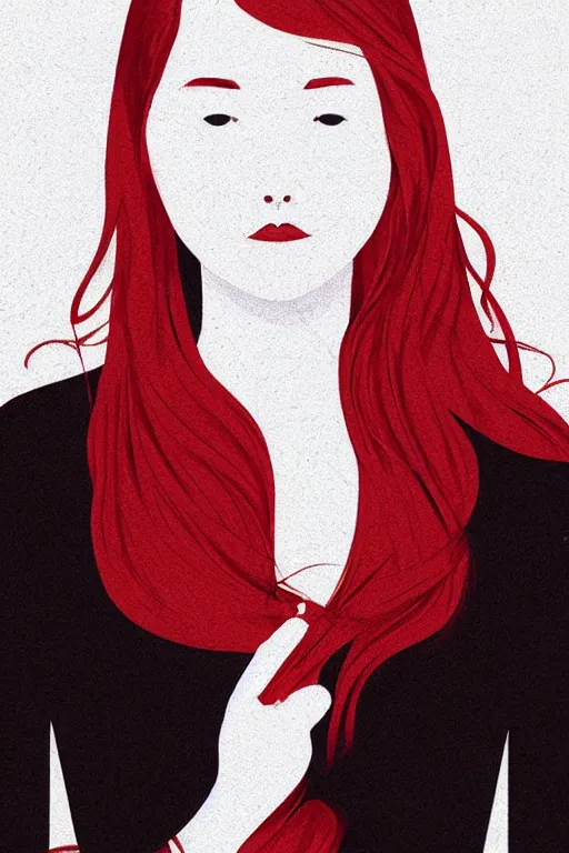 Image similar to girl with medium length red hair. black shirt. no face visible. centered median photoshop filter cutout vector behance hd artgerm jesper ejsing!