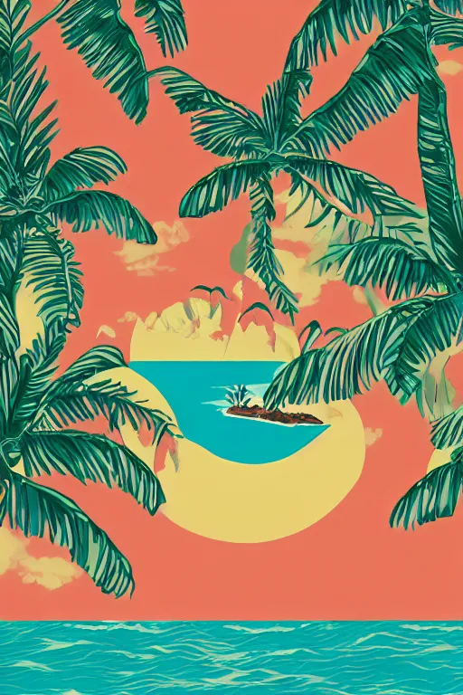 Image similar to hawaii, illustration, in the style of katinka reinke