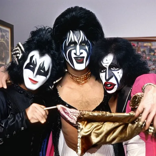Prompt: david copperfield wearing kiss make - up 1 9 8 9 candid kodachrome photo