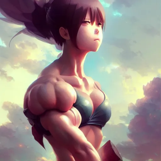 anime girl with muscles, highly detailed, muscular,, Stable Diffusion