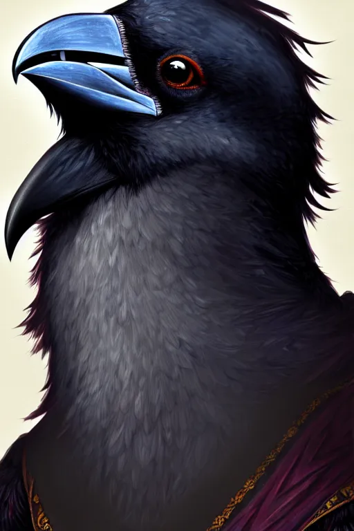 Prompt: raven kenku barbarian portrait, highly detailed, digital painting, artstation, sharp focus, illustration, art by tan zi and ayanamikodon and alphonse mucha and wlop