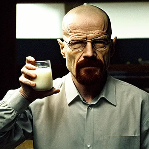 Image similar to walter white drinking milk