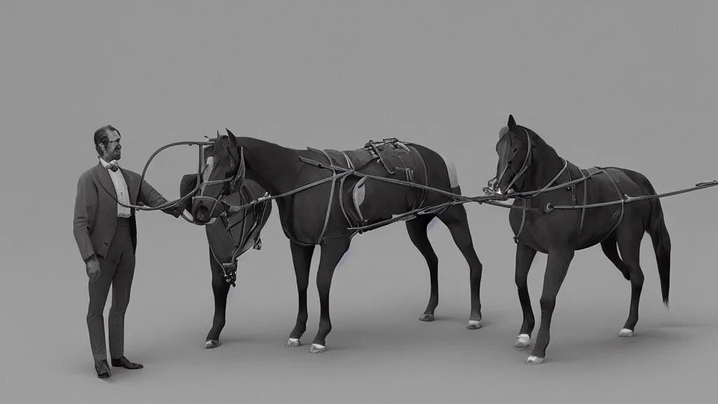 Image similar to horse drawn vacuum cleaner salesman, nineteenth century, photorealistic, rendered in octane