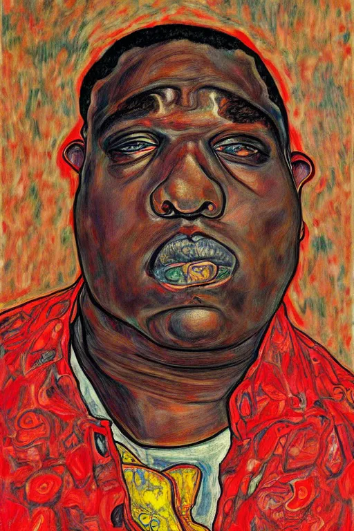 Prompt: a full body portrait of biggie smalls in style of egon schiele, masterpiece, hyperdetailed, complex, intricate, 4 k, trending on artstation