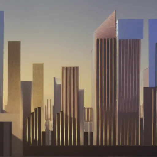 Image similar to defined by dan flavin rendered in rtx. art installation. a cityscape in which tall, imposing buildings loom over a small city park. the scene is suffused with a eerie, light, & the overall effect is one of foreboding & menace.