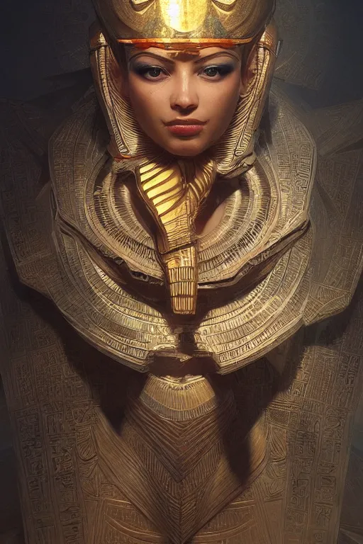 Prompt: egyptian god, portrait, powerfull, intricate, elegant, volumetric lighting, digital painting, highly detailed, artstation, sharp focus, illustration, ruan jia