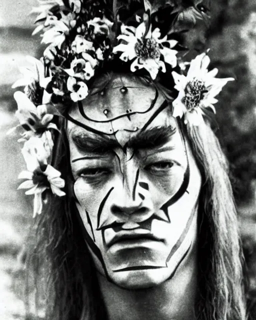 Image similar to sauron with flowers on his hair, hippie, 1 9 6 0 s, world peace, mordor