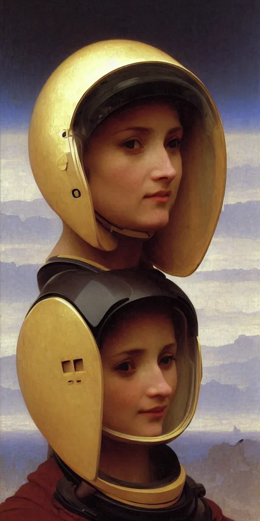 Image similar to portrait of an ancient human species in astronaut helmets, by bouguereau